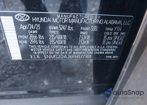 2023 Hyundai Santa Fe Sel из США, поврежденный, VIN 5NMS2DAJ6PH577188